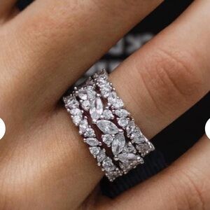 3pc Sterling Silver White Gold w Sona Simulated Diamonds